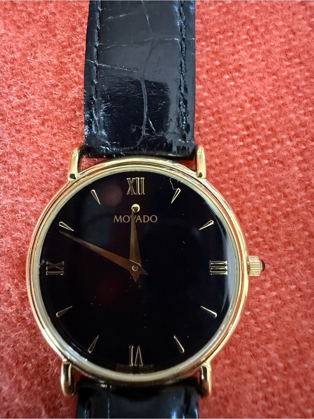 Vintage Movado Museum Classic Watch 87-E4-0885 Black Dial Roman Numeral Swiss Qu